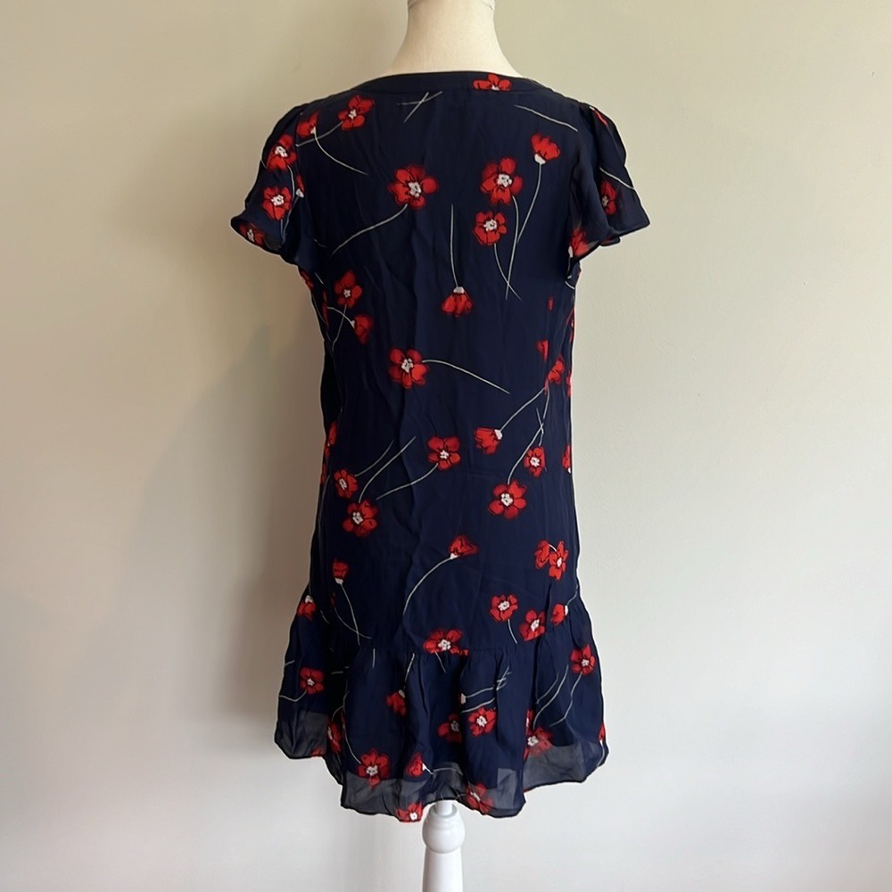 New Parker Violet Dress Navy Red Floral Silk Blend Women's Size Small Flutter - Picture 6 of 14